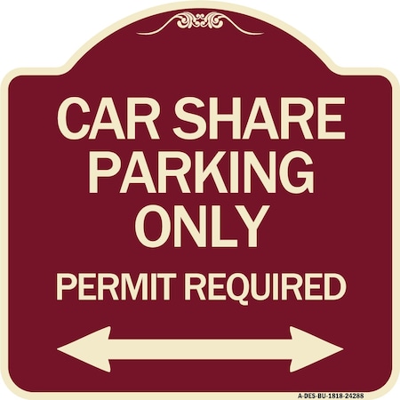 Car Share Parking Only Permit Required With Bidirectional Arrow Aluminum Sign